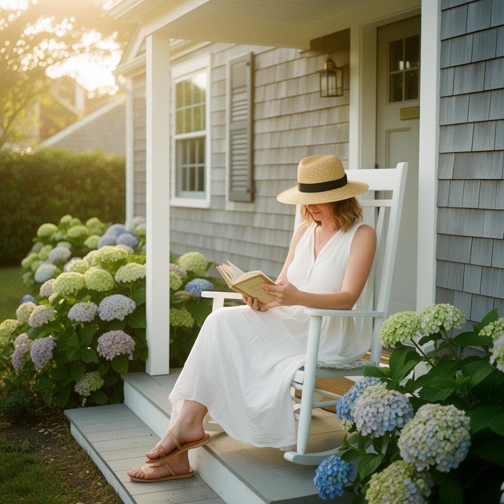 Woman reading on a Nantucket porch